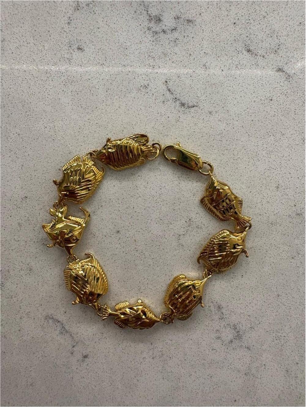 Gold Fish-Link 24k Gold over Bronze Diamond Cut Bracelet - Picture 4 of 7
